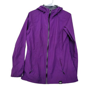 REI Co Op Women's Full Zip Jacket Size S Purple Nylon Hooded Zip Pockets Rain